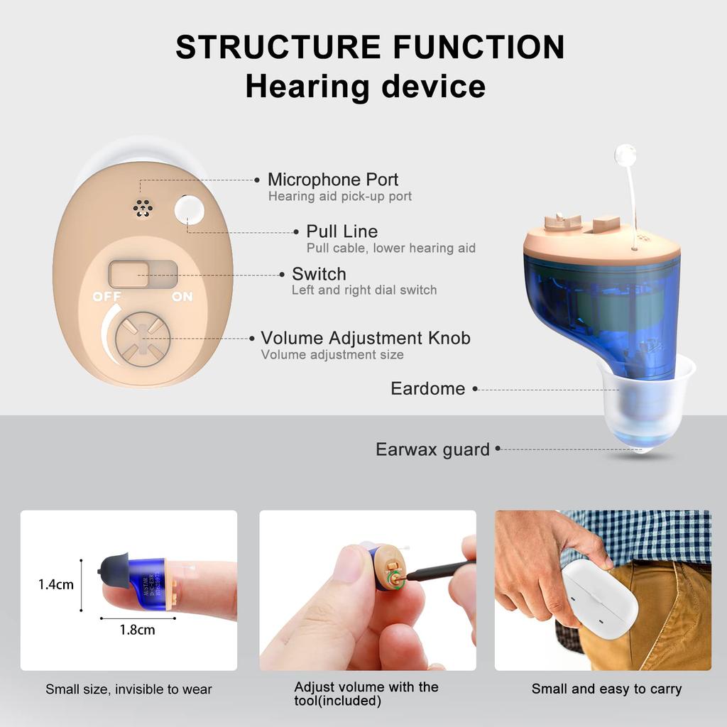 Invisible Digital Rechargeable Hearing Aids for Seniors Hearing Loss Hearing Amplifier with Noise Cancelling Hearing Aid with Charging Case