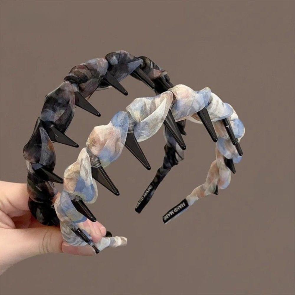 Pleated Hair Hoops Lace Mesh High Cranium Headband Elegant Hairband  for Women Girls