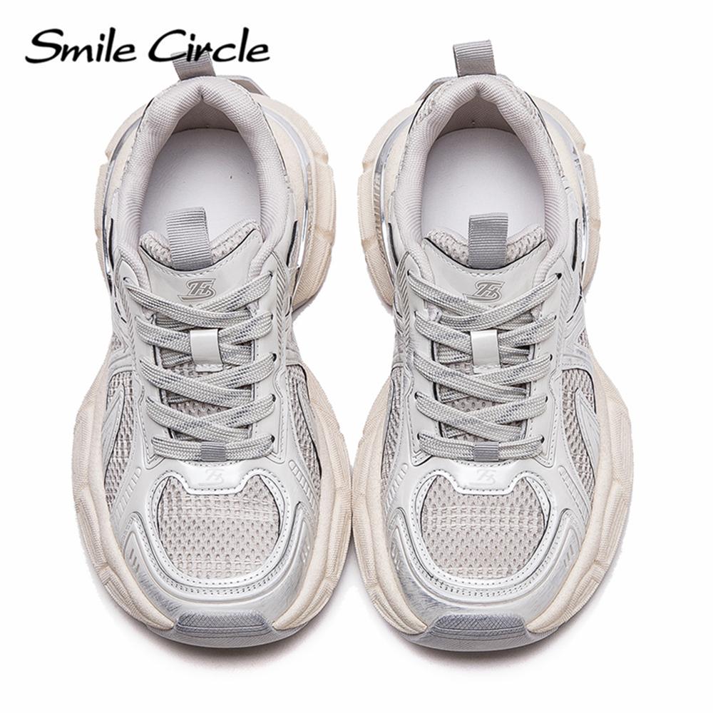 Женские кроссовки из натуральной кожи с круглым носком, увеличивающие рост, модные повседневные туфли на толстой подошве