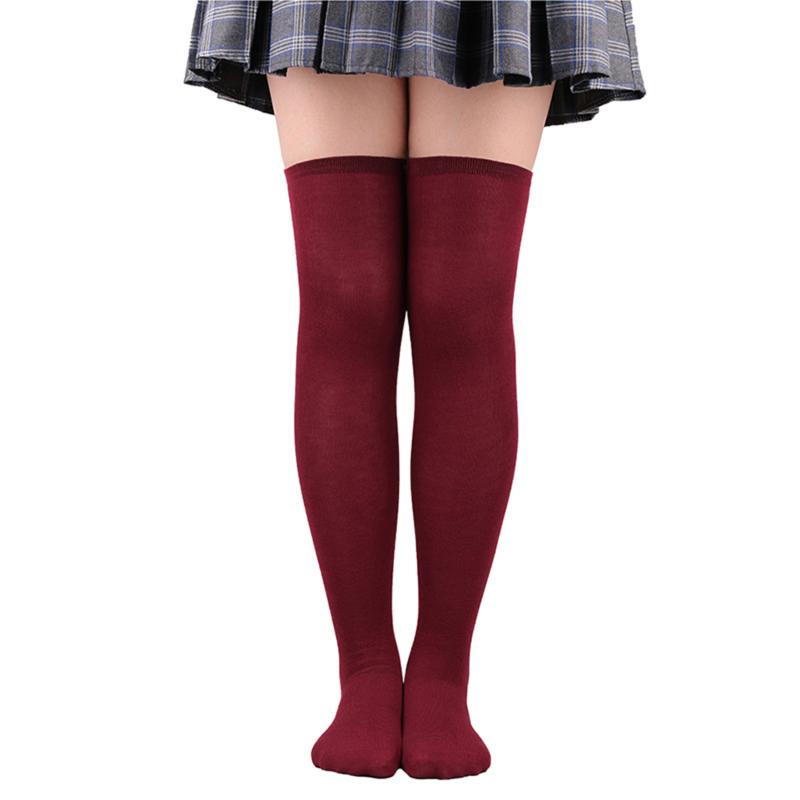 Women Over Knee Thigh High Socks Academic Style Solid Corlor Long Socks Over The Knee Stockings For Ladies Girls