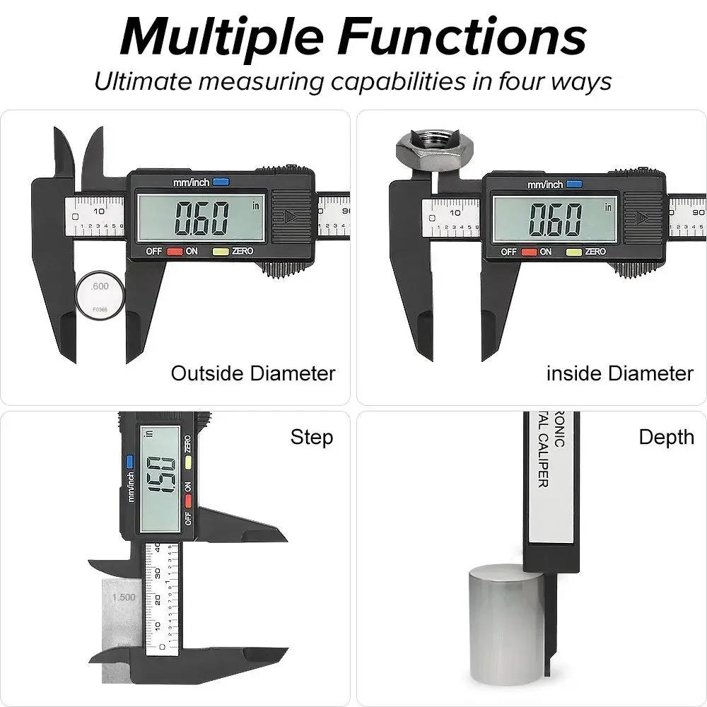 Black Digital Ruler 150mm Electronic Digital Caliper Carbon Fiber Dial Vernier Caliper Gauge Micrometer Measuring Tool