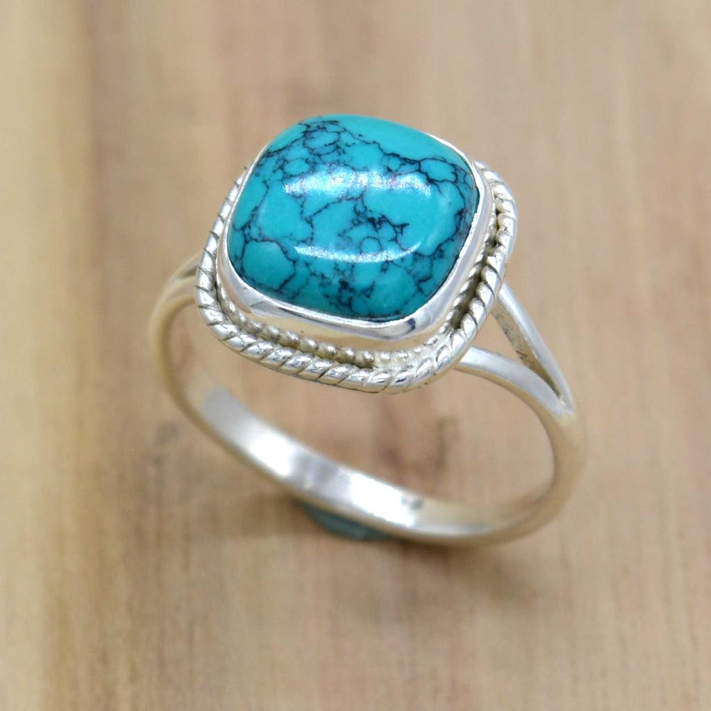 Женское кольцо из стерлингового серебра 925 пробы с бирюзой, кольцо Handamde с драгоценным камнем
