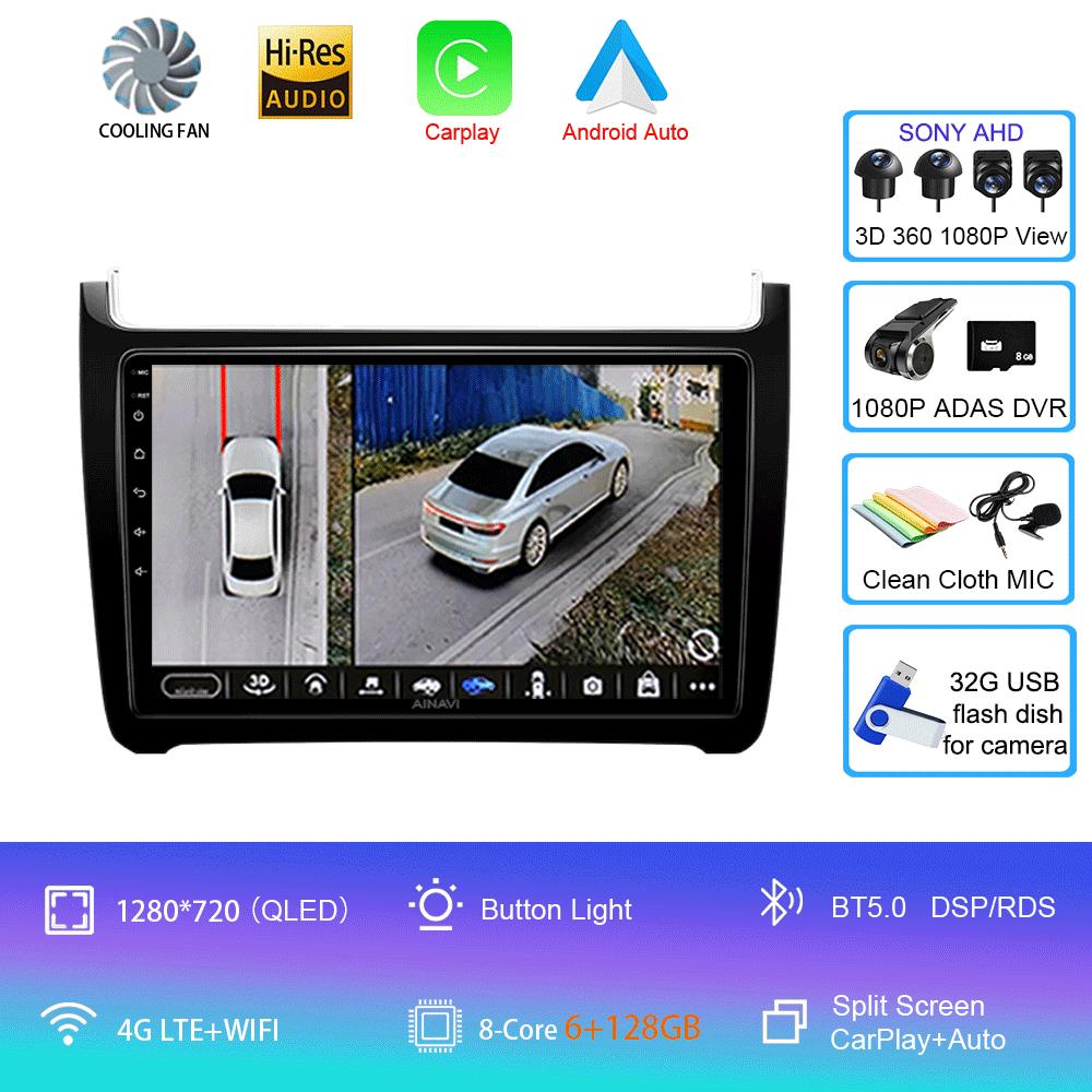 Автомобильное радио Android 14 Carplay 4G+Wifi для Volkswagen VW polo 5 sedan 2008-2020 Мультимедийный плеер Стерео GPS 2 Din DVD Головное устройство