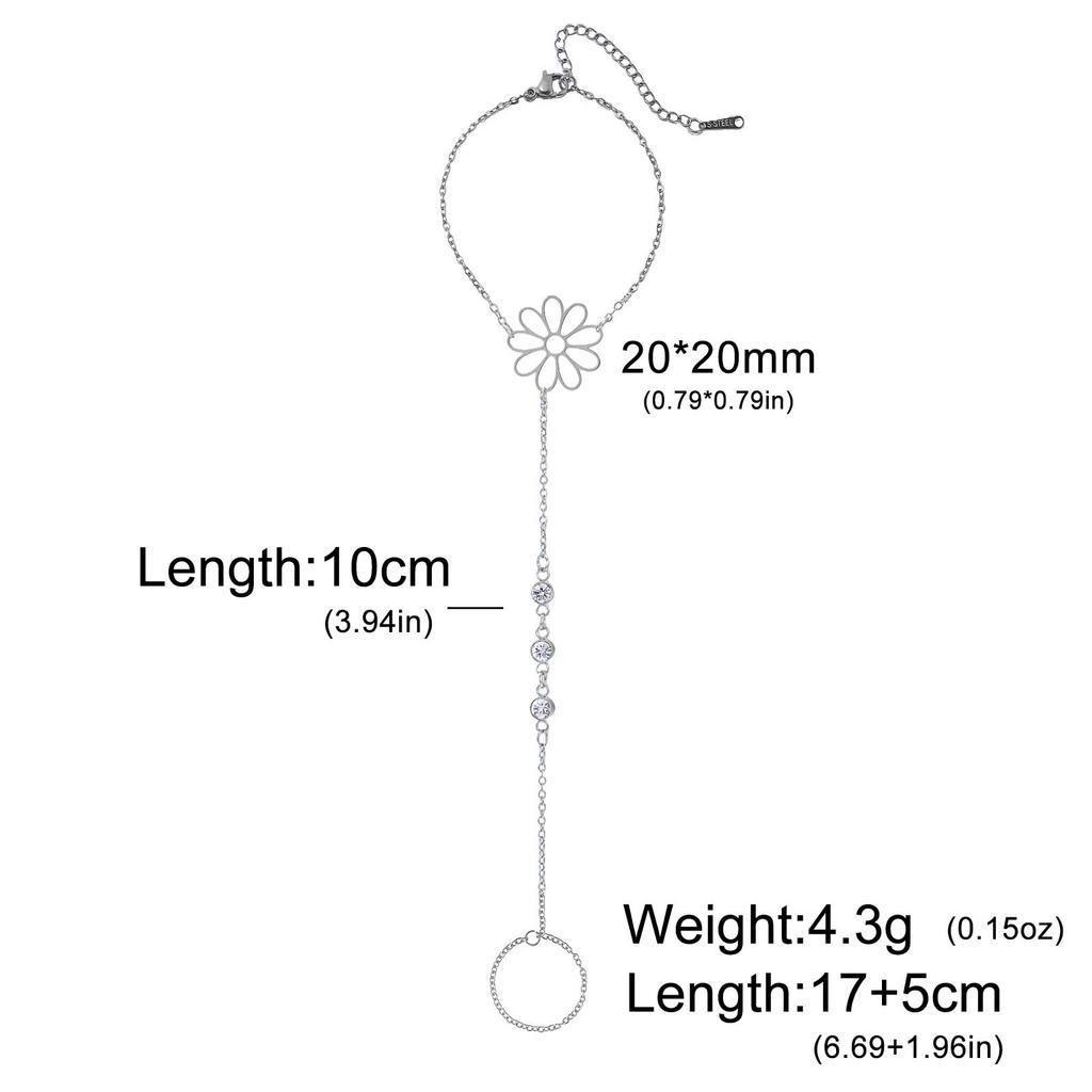 Cazador Flower Clear Zircon Finger Bracelet Stainless Steel Women's Ring Bracelet Chain Jewelry Valentine Gift 2026 Trendy New