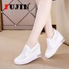 Fujin Genuine Leather White Comfy Height Wedges Shoes Woman Fashion Platform Sneakers Women Casual High Heels Footwear Women Spring Autumn