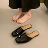 South Korea Dongdaemun Ins Niche Square Head Low Heel Ring Ornament Half Slippers Bag Head Drag Versatile Foreign Style Slippers Outside Wear