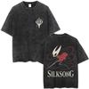 Hot Game Hollow Knight Graphic Print Tshirt Men Women Loose Casual Oversized Washed Vintage Cotton Tee Harajuku Streetwear Tops