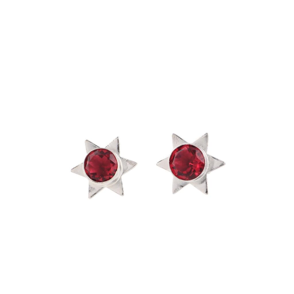 Red Garnet Gemstone 925 Sterling Silver Jewelry Handcrafted Studs 0.44" For Her EE-175-8