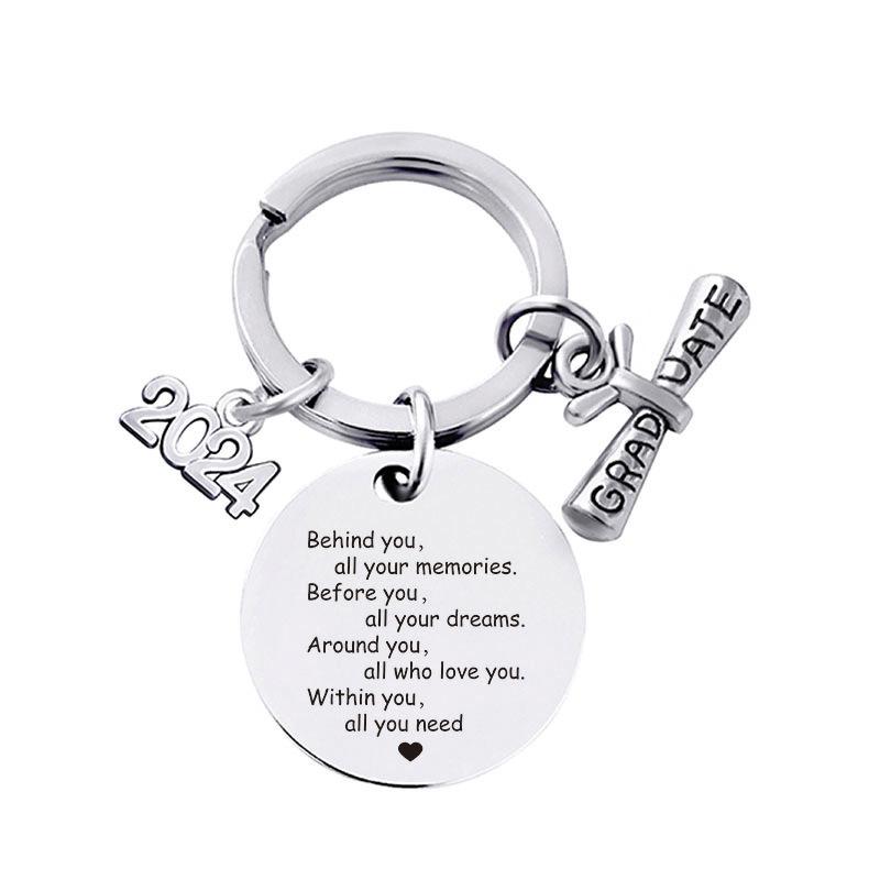 2024 Graduation Keychain Rings Key Holder Engraved Inspirational Language Doctoral Cap