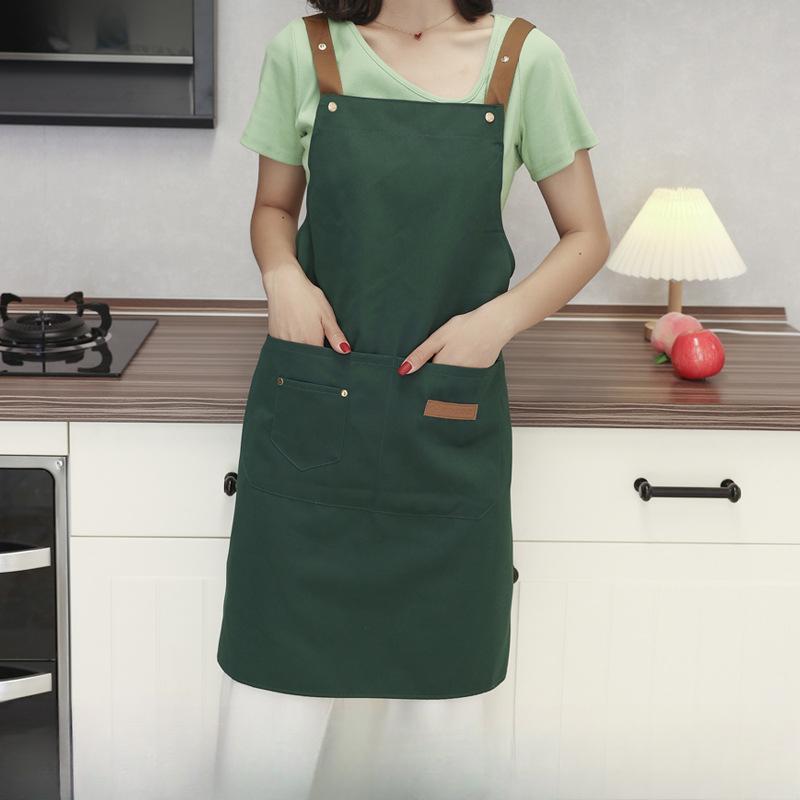 Waterproof and Oil Resistant Solid Color Kitchen Apron Durable with Pockets Suitable for Men and Women Adjustable Work Apron
