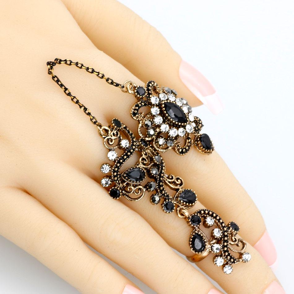 Turkish Double Finger Rings For Women Flower Ethnic Jewelry