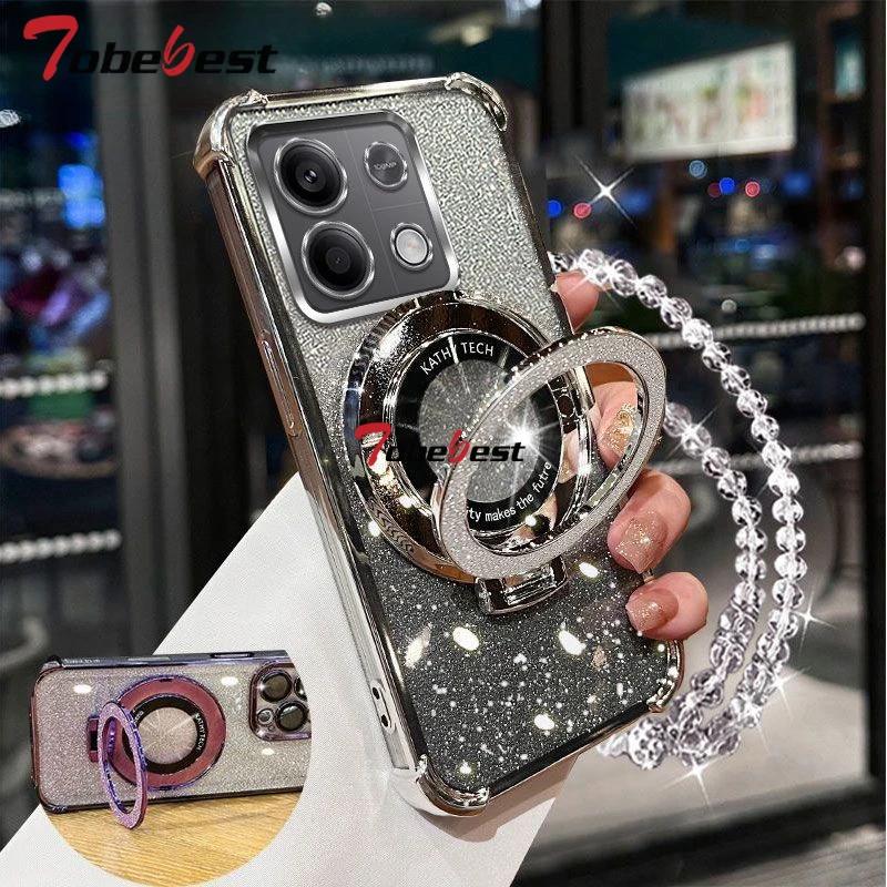 Противоударный чехол-браслет с кристаллами и блестящим покрытием для телефона Magsafe для Xiaomi POCO X6 X5 X3 NFC M6 M4 M3 F6 F5 F4 GT F3 Pro