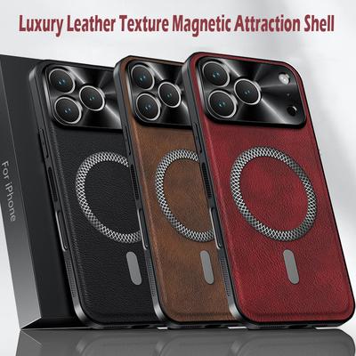 Роскошный чехол из ПУ кожи для Apple iPhone 17 Pro Max 17 Pro 17 Magsafe Магнитное металлическое кольцо Защита объектива Противоударный чехол