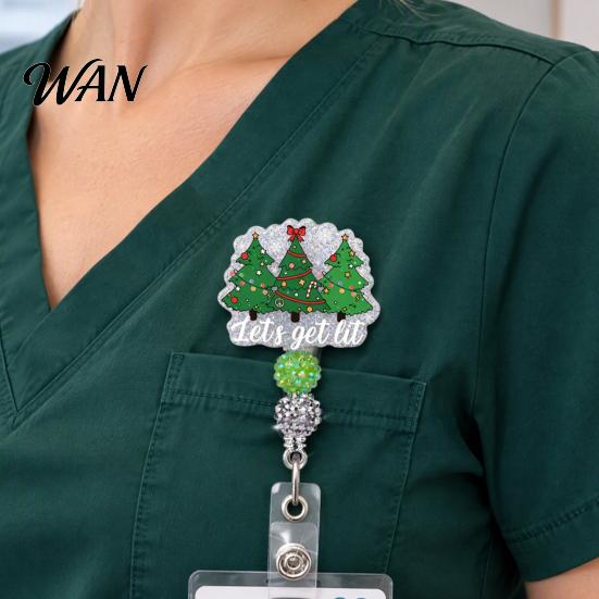 Christmas Badge Holder Retractable Reel, 360 Degree Smooth Rotating Clip, Employee Id Clip Waterproof Acrylic for ID Cards And Keys Medical Reel