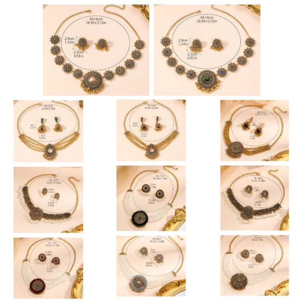 Luxury Retro Jewelry Set Tassel Choker Necklace Set Fashion Rhinestone Necklace Earrings Ladies