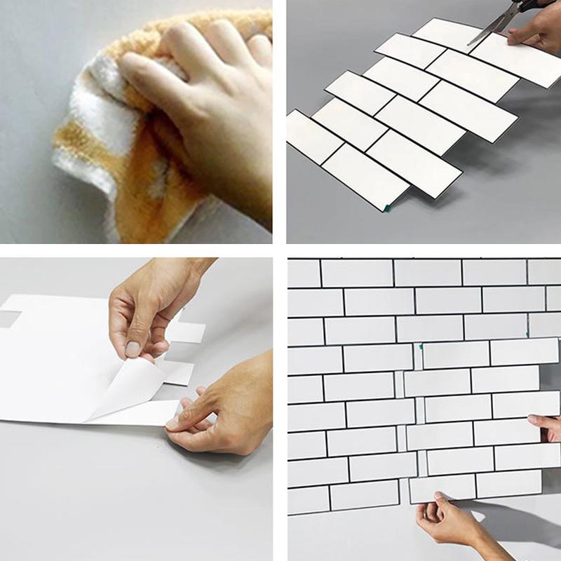 10 шт. плитка белая кирпичная стена стикер самоклеящиеся водонепроницаемые ПЭТ-панели обои
