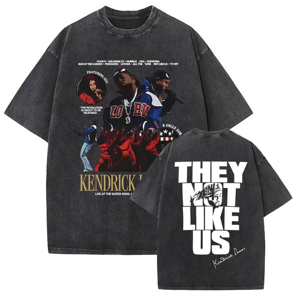 Limited Rapper Kendrick Lamar They Not Like Us 2025 Washed Vintage T-shirt Men Women Hip Hop Oversized Street Crewneck T Shirts