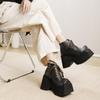Retro 10CM Thick Sole Shoes Women's Square Toe Genuine Leather Lace Up Platform Short Boots
