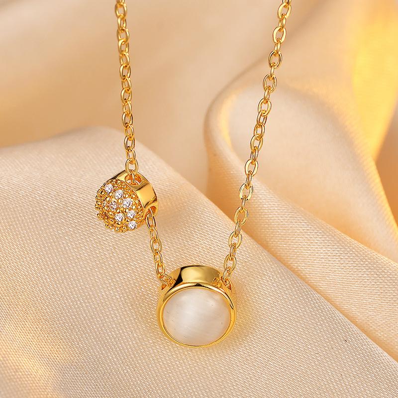 Ожерелье с круглым опалом и бриллиантами, женская легкая, роскошная, высокого класса, темпераментная, простая и универсальная, модная, нишевая, цепочка на ключицу