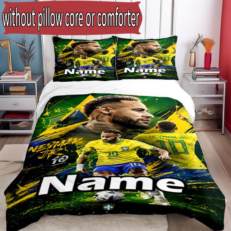 3pcs Duvet Cover Set (1*Duvet Cover + 2*Pillowcase, Without Core), Custom Name Neymar Jr Pattern Bedding Set, Home Bedroom Decor Gift