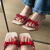 Fashion Summer slippers for women Square toe French checkered sandals for women wearing butterfly condensation toe high-heeled sandals