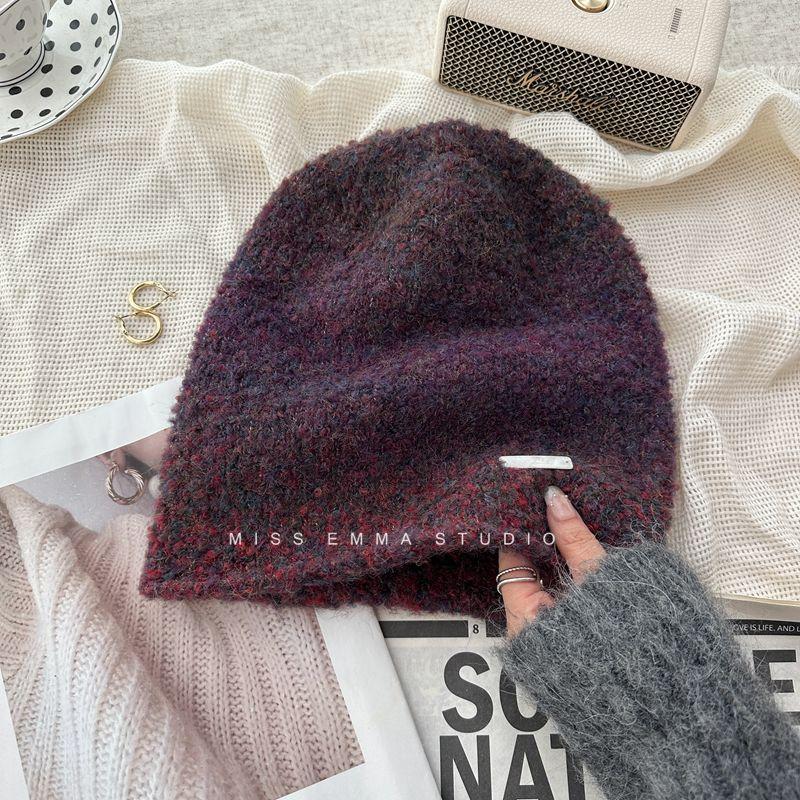 Шерстяная круглая шапка для осени и зимы, шерстяная шапка с большой окружностью головы, универсальная, повседневная, холодная, с постепенным изменением, для защиты ушей, теплая вязаная шапка