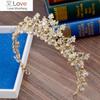 Magnificent Gold Color Crystal Beads Bridal Tiaras Crown Flowers Bride Headband Baroque Pageant Diadem Wedding Hair Accessories
