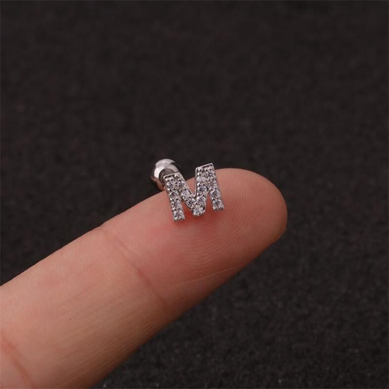 1 шт./пакет, 26 английских начальных букв, кубический цирконий, серьги-гвоздики из нержавеющей стали, серьги для хряща, спиральные ювелирные изделия для пирсинга