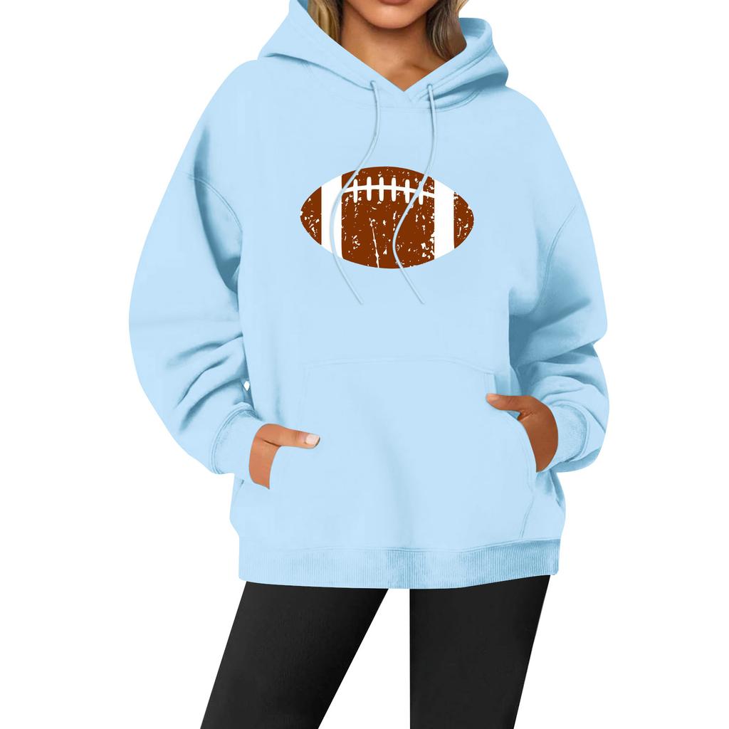 Women's Casual Fashion Solid Color Rugby Print Long Sleeve Hooded Sweatshirt Top