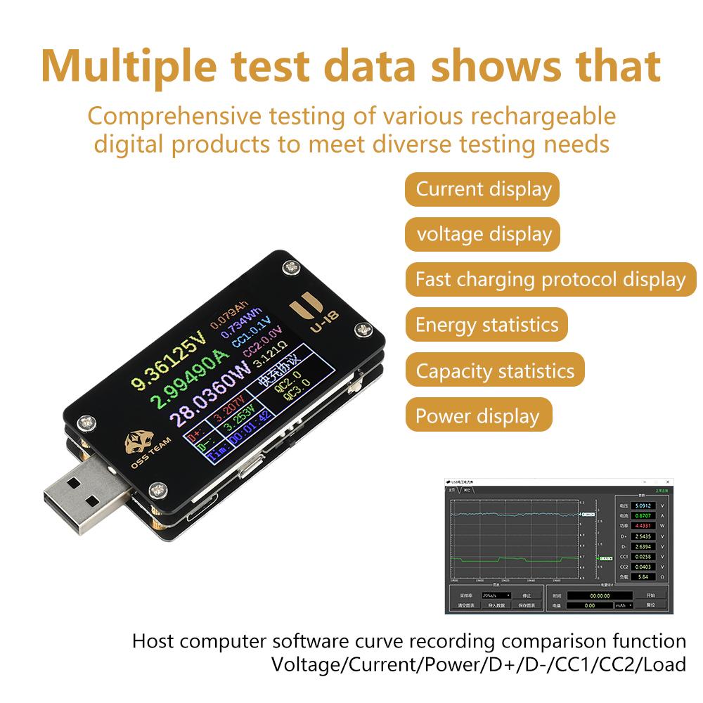 USB-тестер DC 4-25V 6.5A 1.77 дюйма, эмулятор протоколов QC/PD, тестер быстрой зарядки, вольтметр, амперметр, ваттметр, USB-интерфейс