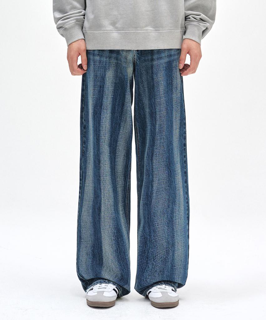 DECET Stripe Bleach Wide Jeans Dcpt049Blueb