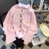 Pink Flower Embroidered Long Sleeved Shirt Pearl Single Breasted Design Tops Spring French Fashion Ladies Clothing