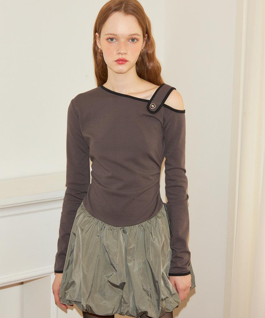 Salon De Yon Off Shoulder Ballet Core Mini Dress_ Gray