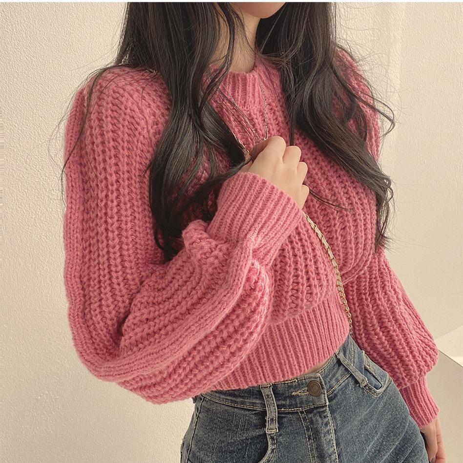 Loose Vintage Harajuku Lantern Long Sleeve Women Sweater Korean Autumn Winter Knitwear Warm Tops Solid Femme Pullover