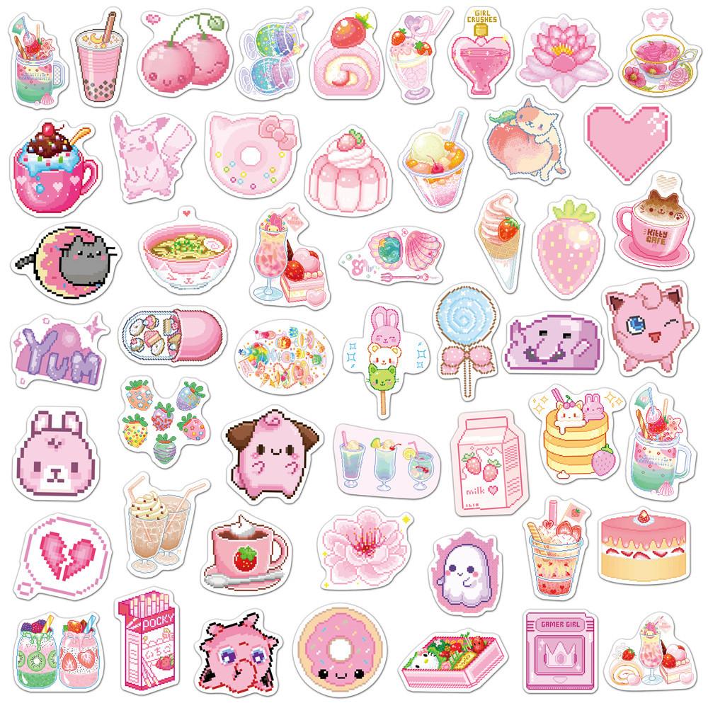 50PCS INS Style Cute Pink Pixel Cartoon Stickers Pokemon Pikachu DIY Bike Luggage Laptop Graffiti Sticker Kid Toy Decal