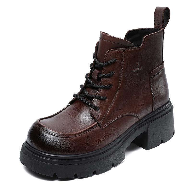 2024 осень и зима новые удобные кожаные ботинки Martin на толстой подошве женские полусапожки из телячьей кожи первого слоя короткие ботинки на толстом каблуке