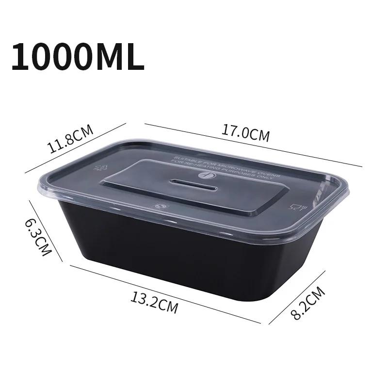 1000ml Thick Disposable Takeaway Lunch Box Tableware Can Be Microwave Heated Rectangular Black Plastic Bowl Food Packaging Box
