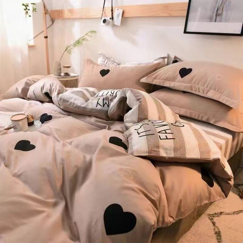 Комплект из четырех предметов из стираного хлопка с рисунком «Медведь», простыня, пододеяльник, комплект постельного белья из трех предметов, общежитие