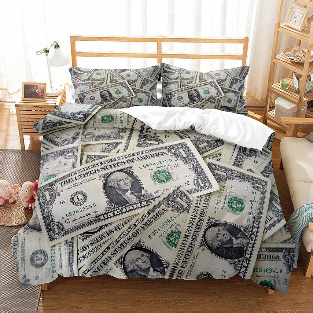 Комплект постельного белья 3D Modern с принтом в виде доллара, пододеяльник, яркий, 2/3 предмета, денежный узор, забавный размер King Queen