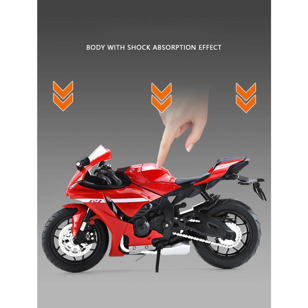 1/12 Scale Yamaha YZFR1 Alloy Die Cast Motorcycle Model Toy Vehicle Collection Sound and Light Off Road Autocycle Boy Toys Car