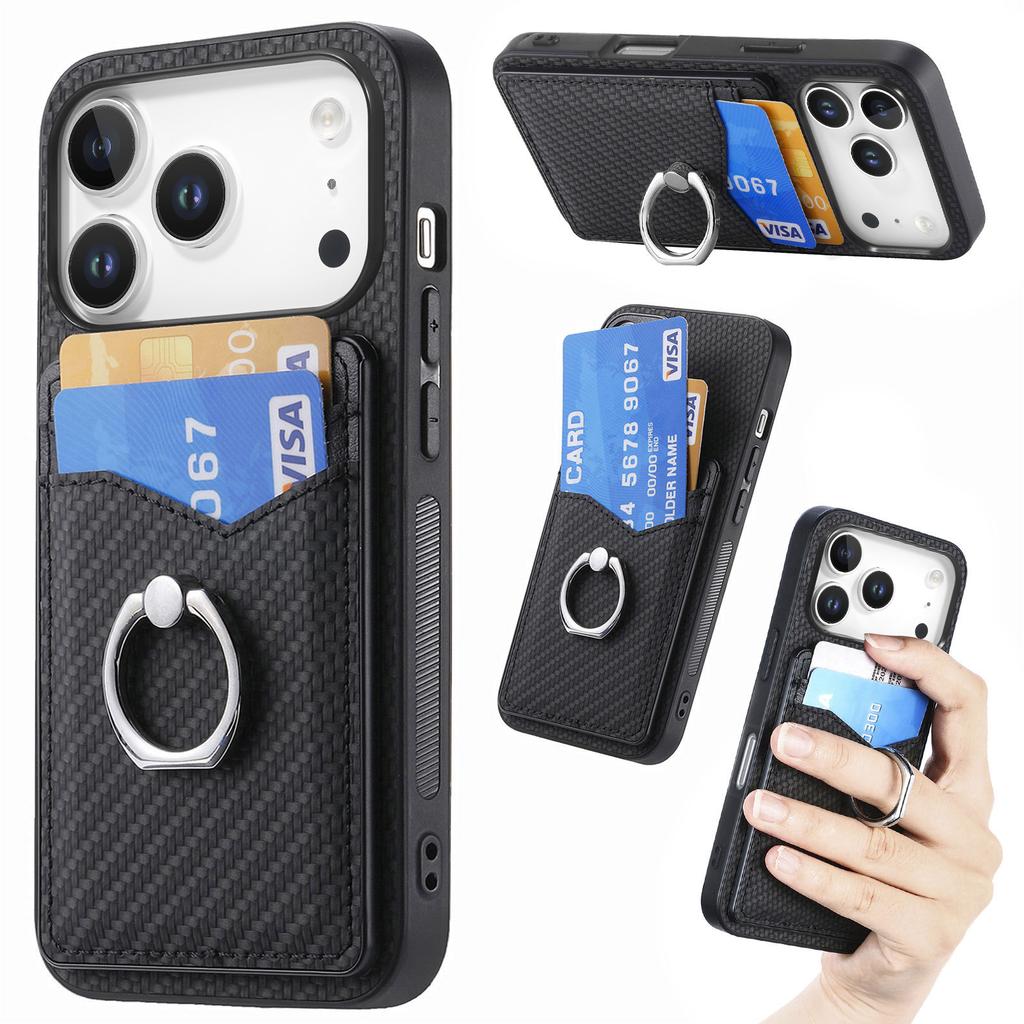For iPhone 17 Pro Case Card Slots Ring Holder Kickstand Phone Cover