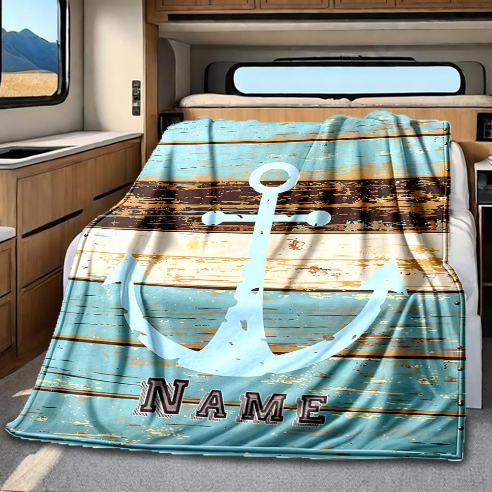 Rustic Wooden Plank Background With Anchor Design Blanketcustomizable With Your Namecomfortable And Stylish Perfect For Travel Beds Chairs Offices