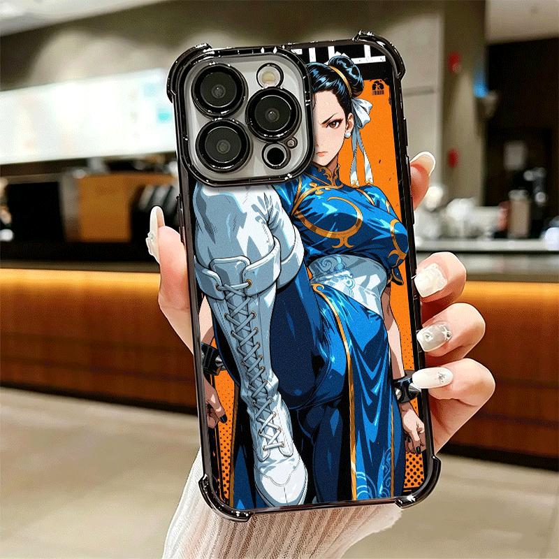 ChunLi S-Street F-FighterS Plating Phone Case For Iphone 16 17 Pro Max Air 16E 14 15 Plus 12 13 Mini Anti-Fall Airabag Cover