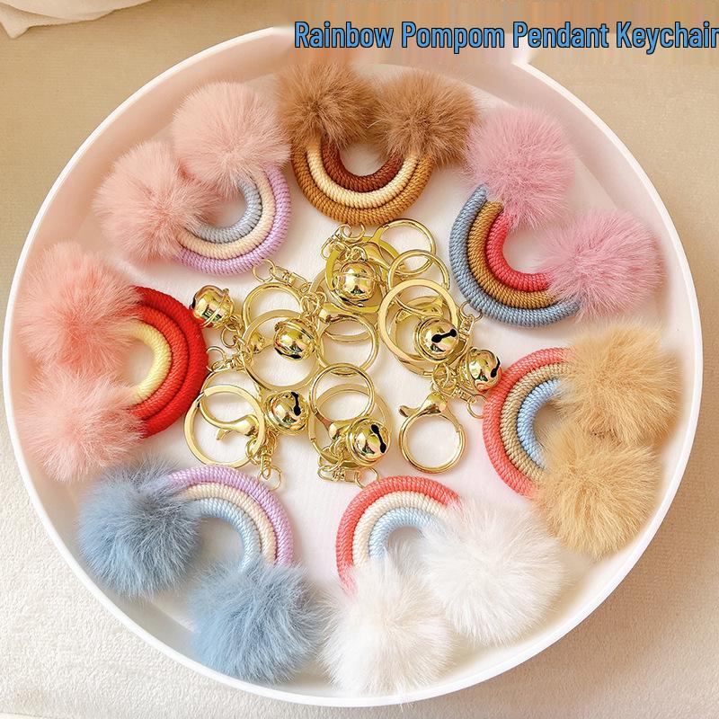 Bohemian Rainbow Pompom Keychain: Trendy Bag Charm with Creative Style