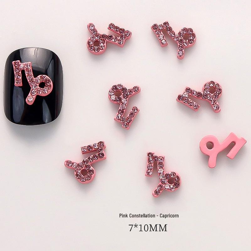 Pink Zodiac-Inspired Gem-Free Alloy Jewelry: Aries & Leo 3D Fingertip Nail Art