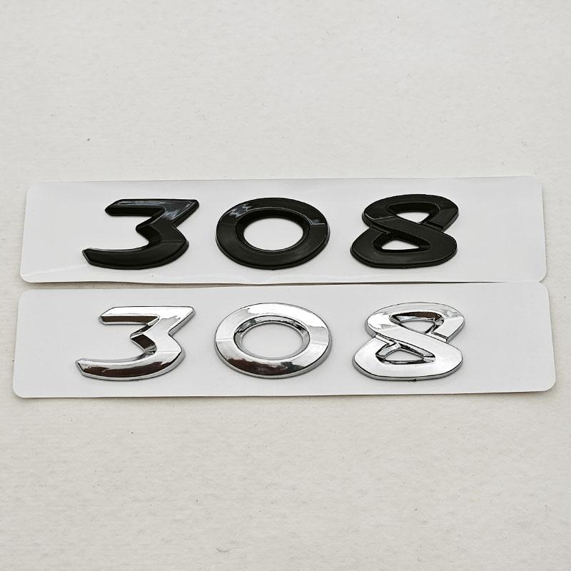 New 3D ABS Chrome Black Logo 308 Emblem Letters Sticker Car Rear Trunk Badge For Peugeot 308 SW GT Line GTI T9 T7 P5 Accessories
