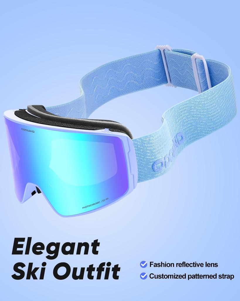 Фотохромные горнолыжные маски Odoland с зеркальным покрытием OTG Очки UV400 Автоматические Ударопрочные Взрослый размер Линзы меняющие цвет, Защита от запотевания, Совместимые, Защита,