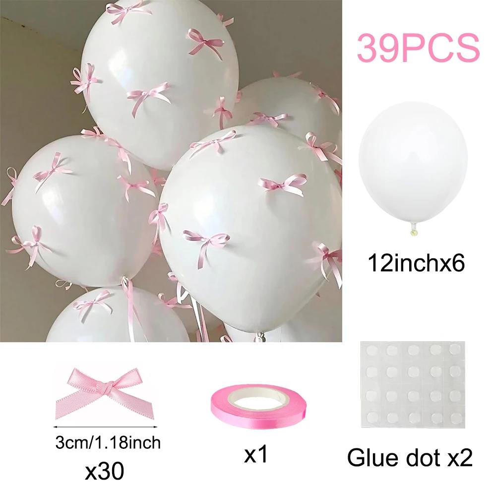 Bow Balloons Set White Balloon Mini Pink Ribbon Bows Girls Birthday Party Decor Birthday party Wedding Bridal Valentine's Day 5