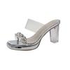 2025 Rhinestone PVC High-heeled Sandals Summer New Silver Transparent European and American Temperament Women's Shoes Slippers