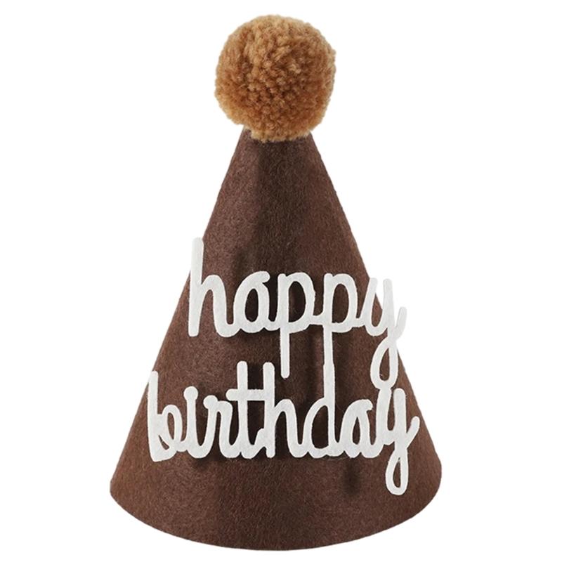 Brown Coffee Bear Baby Birthday Hat Shower Party Decoration Pom Pom Peaked Cap Adjustable Size for 1st 2nd 3rd Years Old